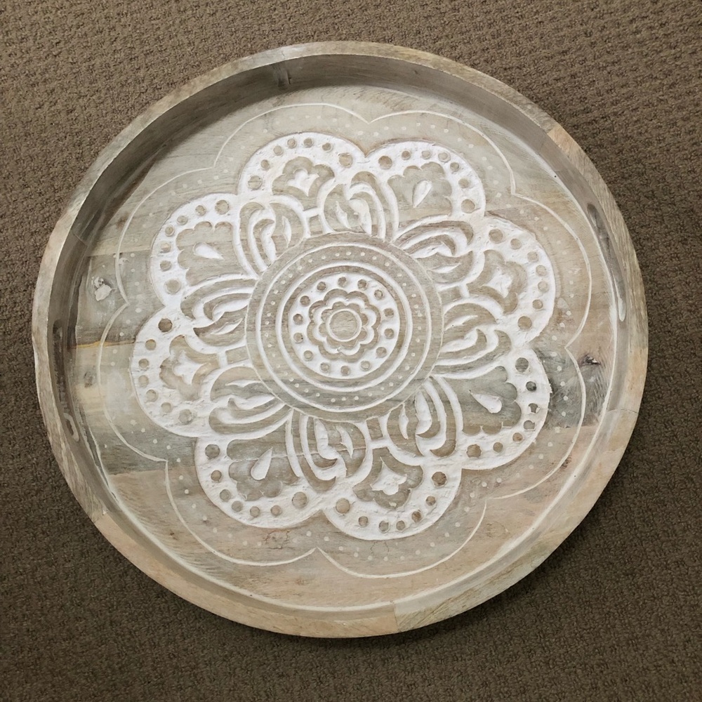 Round Wooden Decorative Tray with White Mandala
SOLD